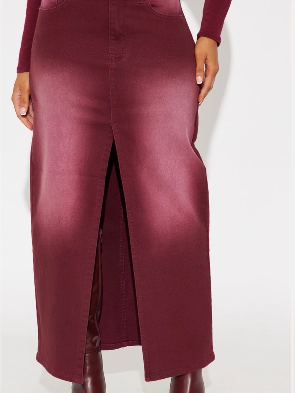 Fashion Nova Burgundy Maxi Skirt with Front Slit